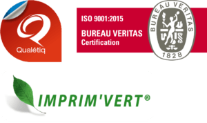 Logo Qualetiq + Logo Bureau Veritas + Logo Imprim Vert
